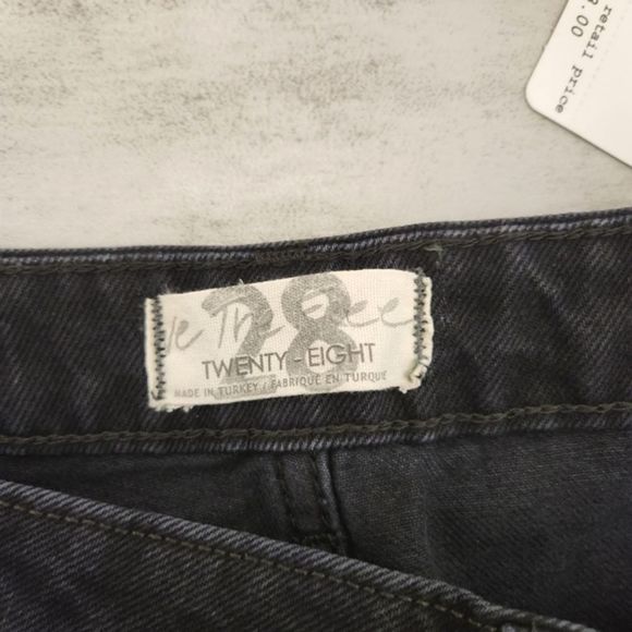 Free People Dakota Straight Leg Destructed Hem High Rise Pitch Black Denim Jeans - Picture 5 of 11